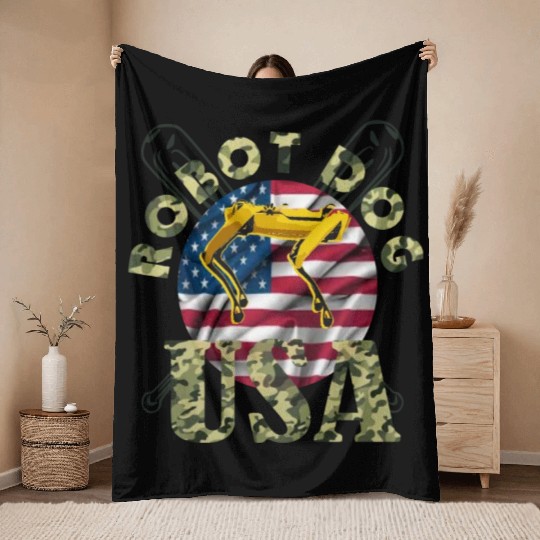 DOG ROBOT usa army Throw Blankets