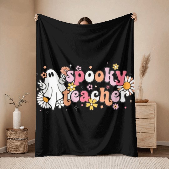 Halloween Spooky Teacher Throw Blankets