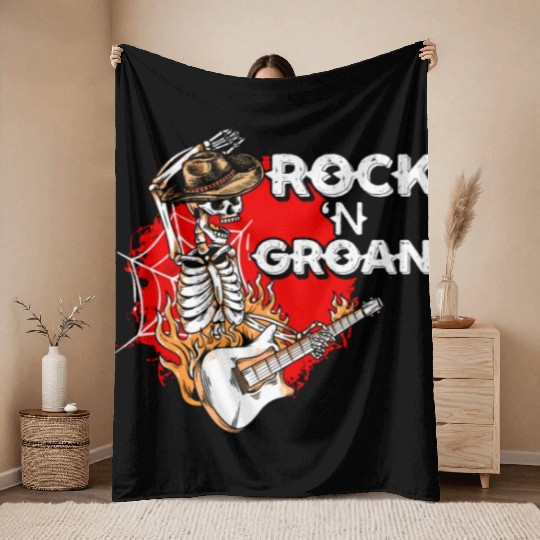 Halloween Cowboy Skeleton Rocker Hand Rock Throw Blankets