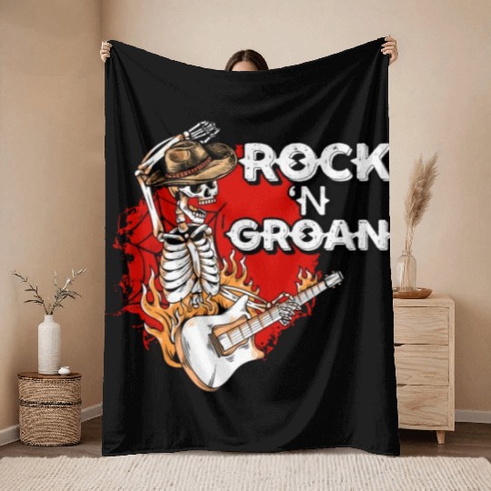 Halloween Cowboy Skeleton Rocker Hand Rock Throw Blankets