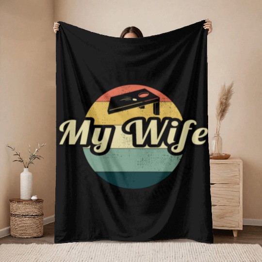 Cornhole Bean Bag Toss Lawn Game Husband Wife Throw Blankets
