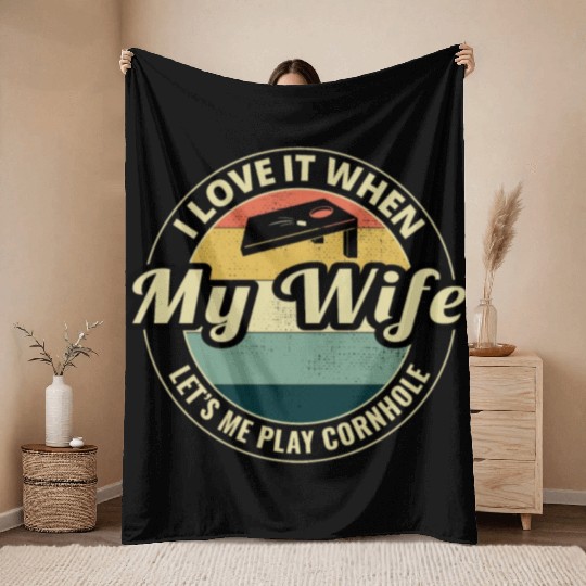 Cornhole Bean Bag Toss Lawn Game Husband Wife Throw Blankets