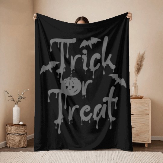 Halloween Trick or Treat Spooky Grey Color Font Throw Blankets