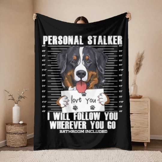 Bernese Mountain Dog Stalker Cartoon Throw Blankets