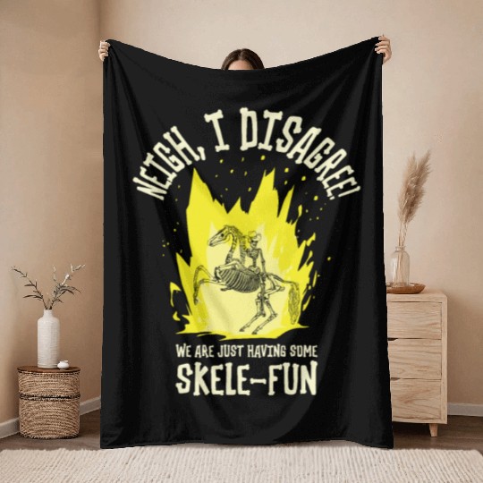 Halloween Cowboy Skeleton Fun Horse Riding Throw Blankets