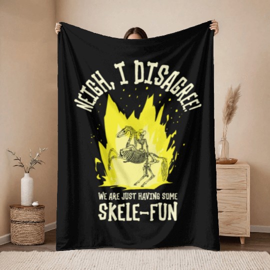 Halloween Cowboy Skeleton Fun Horse Riding Throw Blankets