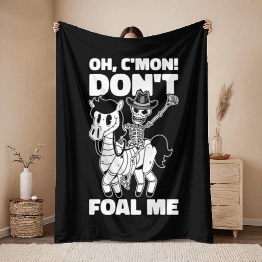 Halloween Cowboy Skeleton Foal Horse Riding Throw Blankets