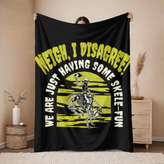 Halloween Cowboy Skeleton Fun Horse Riding Throw Blankets