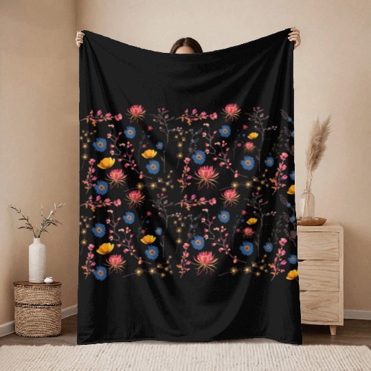 Floral Colorful Wildflower Women Flowers Garden Throw Blankets
