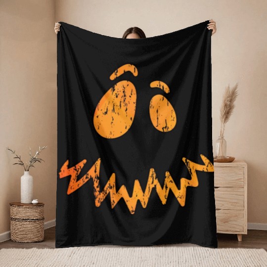 Jack O Lantern Scary Carved Pumpkin Face Throw Blankets