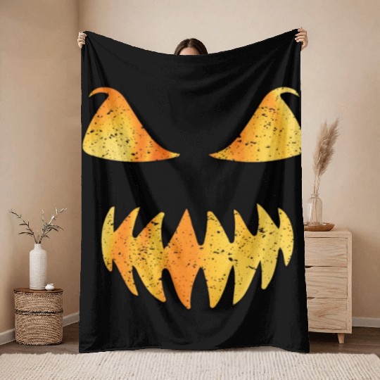 Retro Jack O Lantern Scary Carved Pumpkin Face Throw Blankets