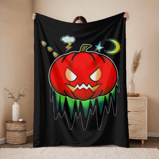Halloween Jack O Lantern Pumpkin Candy Costume Throw Blankets