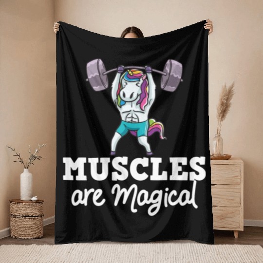 Unicorn Muscle Workout Fitness Training Sport Gym Throw Blankets