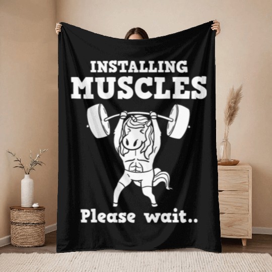 Unicorn Muscle Workout Fitness Training Sport Gym Throw Blankets