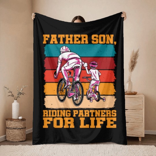 Father Son, Riding Partners For Life Throw Blankets