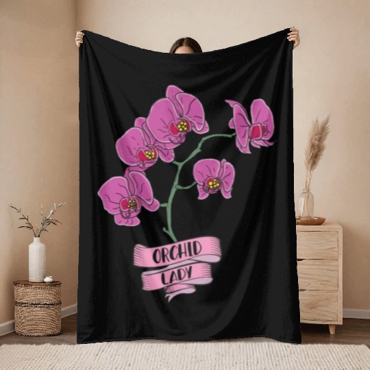 Orchid Plant Lady Cartoon Throw Blankets