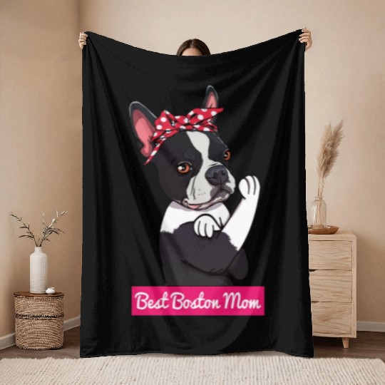 Retro Boston Terrier Dog Mom Lover Cartoon Gift Throw Blankets