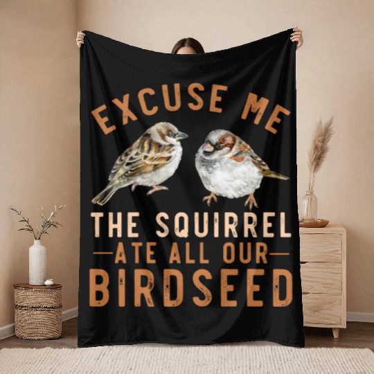 Sparrow Birdfeeder Garden Squirrel Problem Bird Se Throw Blankets