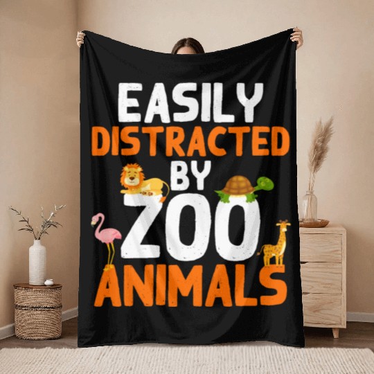 Zoo Animals Giraffe Lion Flamingo Zoo Throw Blankets