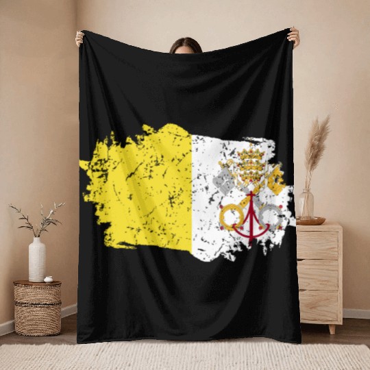 Vatican City Flag Grunge Country Flag Vatican City Throw Blankets