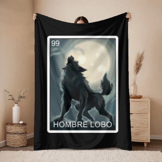 Hombre Lobo Werewolf Card Mexican Lottery Throw Blankets