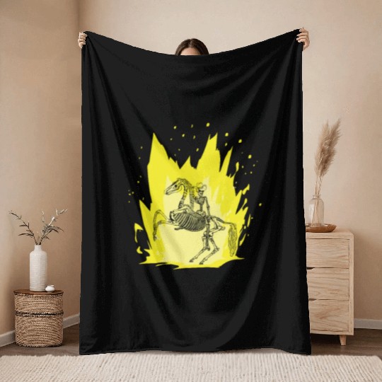 Halloween Cowboy Skeleton Fun Horse Riding Throw Blankets