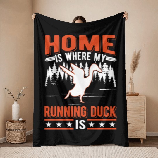Home Is Where My Running Duck Laufente Throw Blankets