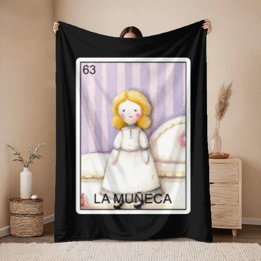 La Muneca The Doll Card Mexican Lottery Muneca Throw Blankets