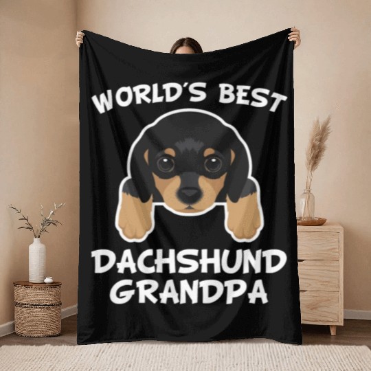 World'S Best Dachshund Grandpa Dog Granddog Throw Blankets