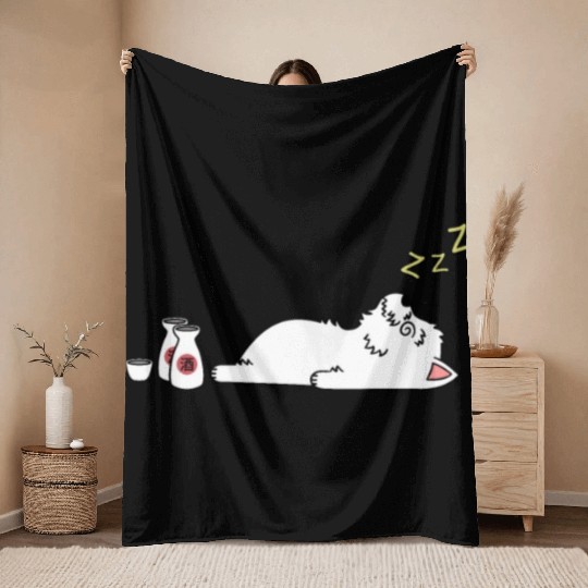 Westie Sake Drunk Throw Blankets