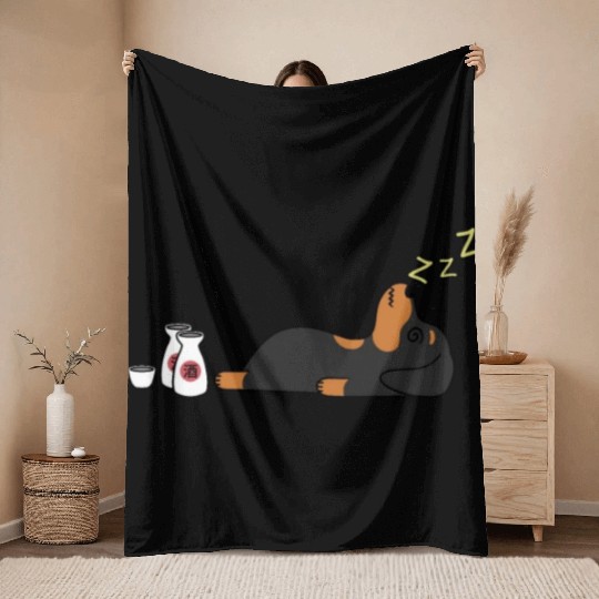 Dachshund Sake Drunk Throw Blankets