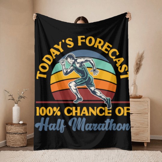 Running Runner Half Marathon Retro Throw Blankets