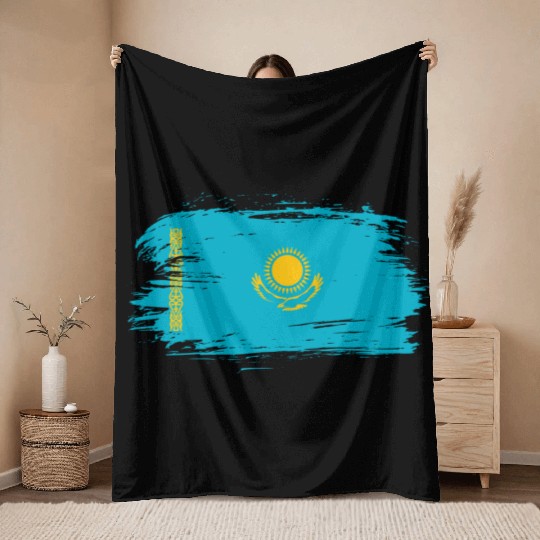 Kazakhstan flag Throw Blankets