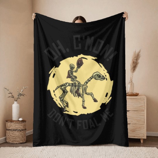Halloween Cowboy Skeleton Foal Horse Riding Throw Blankets
