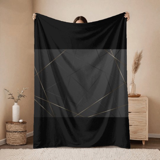 Luxury Black Gold Geometric Polygon Throw Blankets