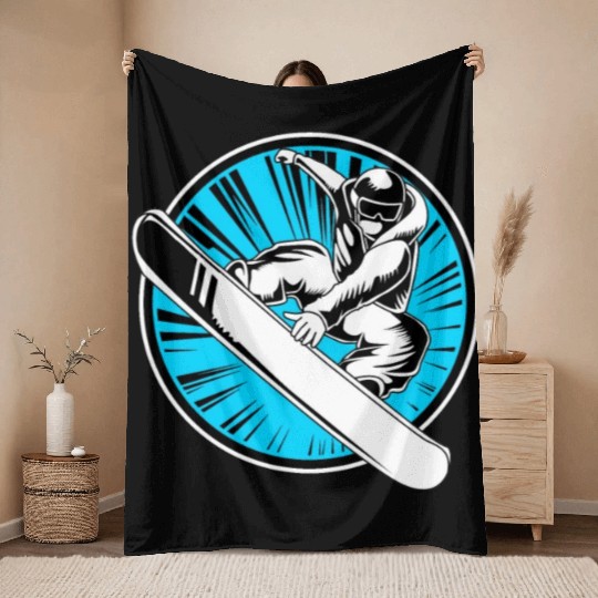Winter Vacation Snowboarding Snowboarder Throw Blankets