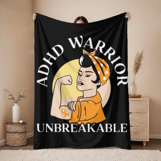ADHD Warrior Unbreakable Embrace Neurodiversity Throw Blankets