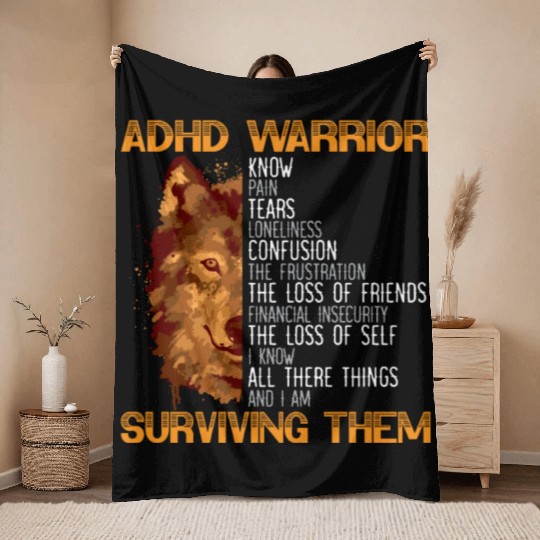 ADHD Warrior Embrace Neurodiversity ADHD Awareness Throw Blankets