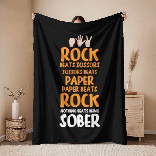 Sobriety Gift for Men or Women Rock Paper Scissors Throw Blankets