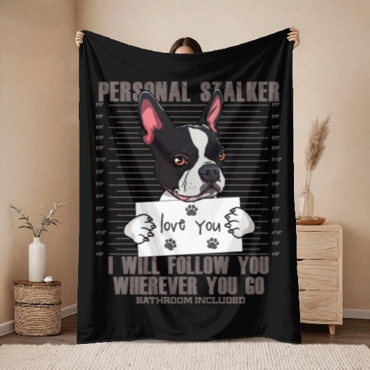 Funny Boston Terrier Dog Lover Cartoon Throw Blankets