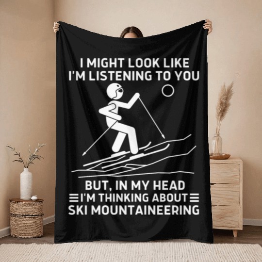 In My Head Ski Mountaineering Throw Blankets