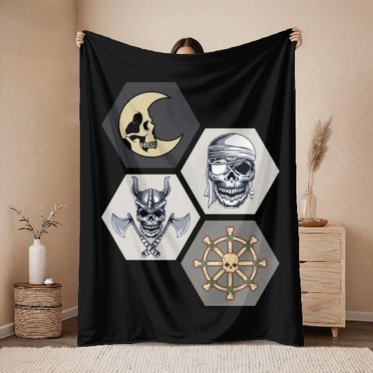 Scary Cool Pirate Skull Halloween Lovers Throw Blankets
