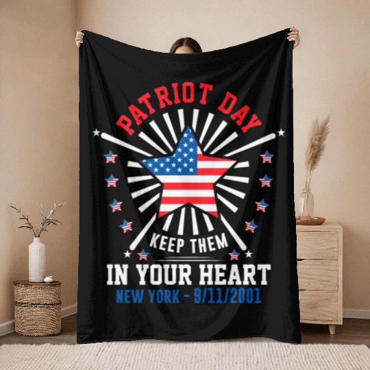 9/11 Patriot Day Keep Them in Your Heart Throw Blankets