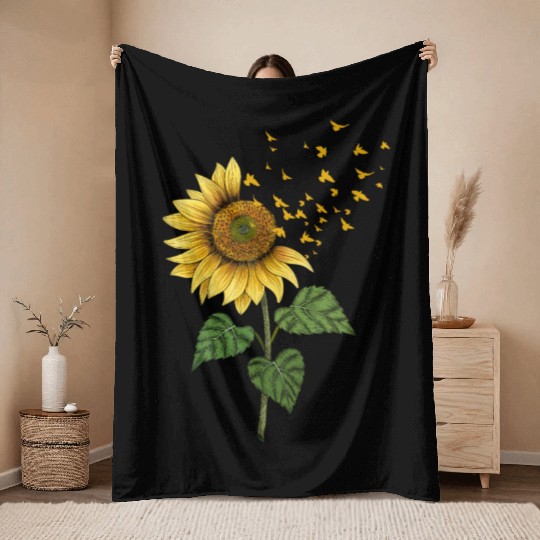 Sunflower Birds Cute Floral Birdwatching Throw Blankets
