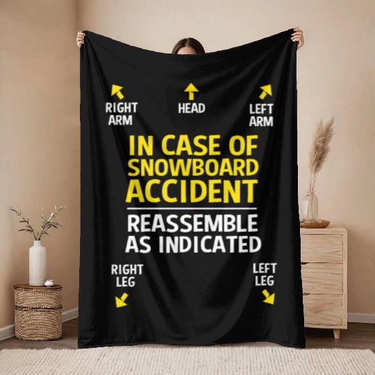 In Case Of Snowboarding Accident Funny Snowboarder Throw Blankets