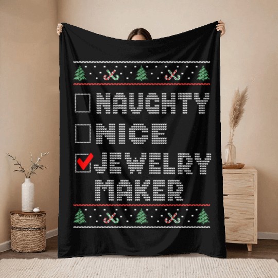 Naughty Nice Jewelry Maker, Matching Christmas Throw Blankets