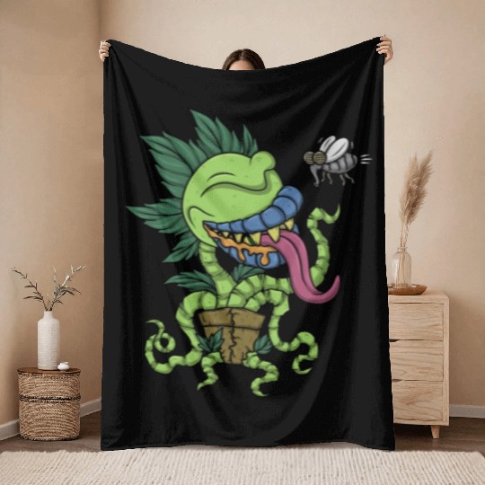 Venus Fly Trap Botanical Monster Plant Carnivorous Throw Blankets