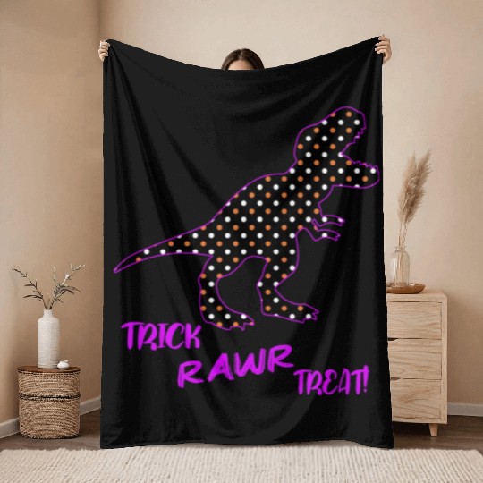 Trick RAWR Treat! - Halloween Tyrannosaurus Rex Throw Blankets