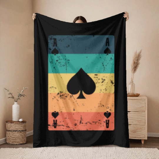 Ace of Spades Poker or Skat Card Game Game Throw Blankets