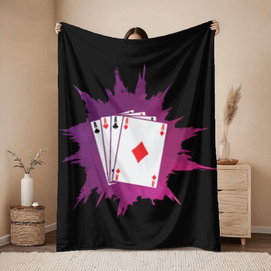 Poker or Skat Card Game Texas Holdem Throw Blankets